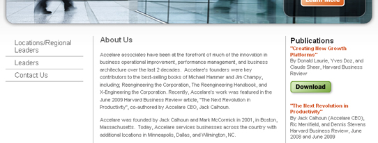 Accelare secondary page